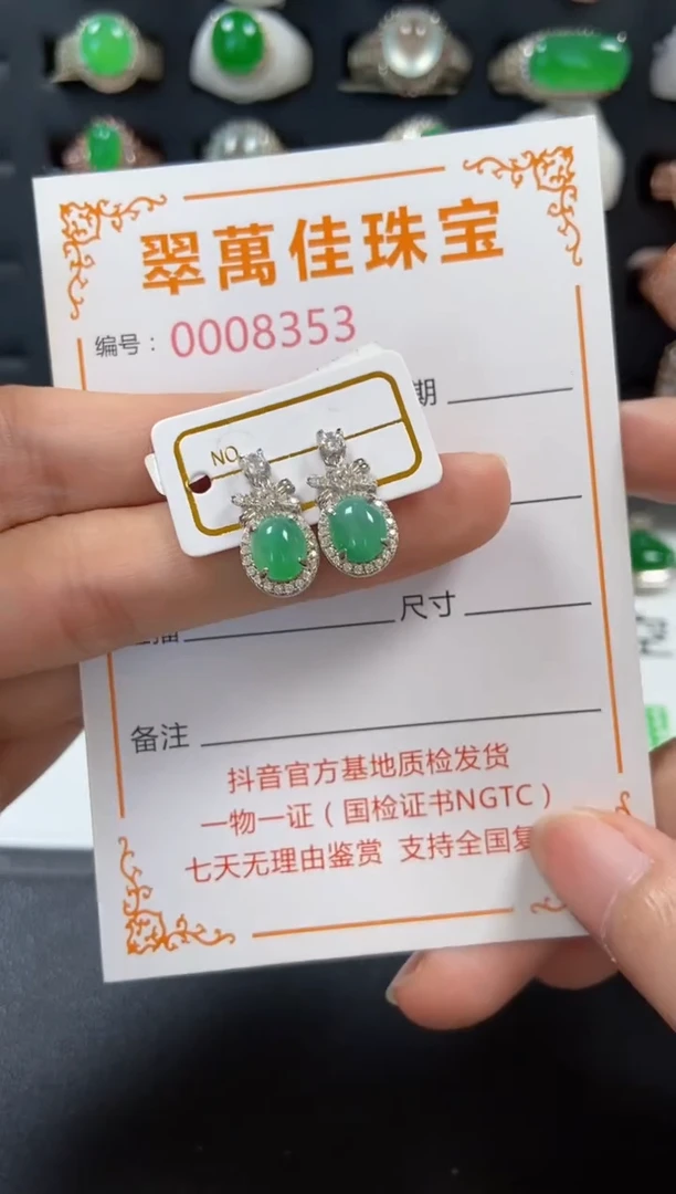 银S925镶嵌翡翠耳饰8353