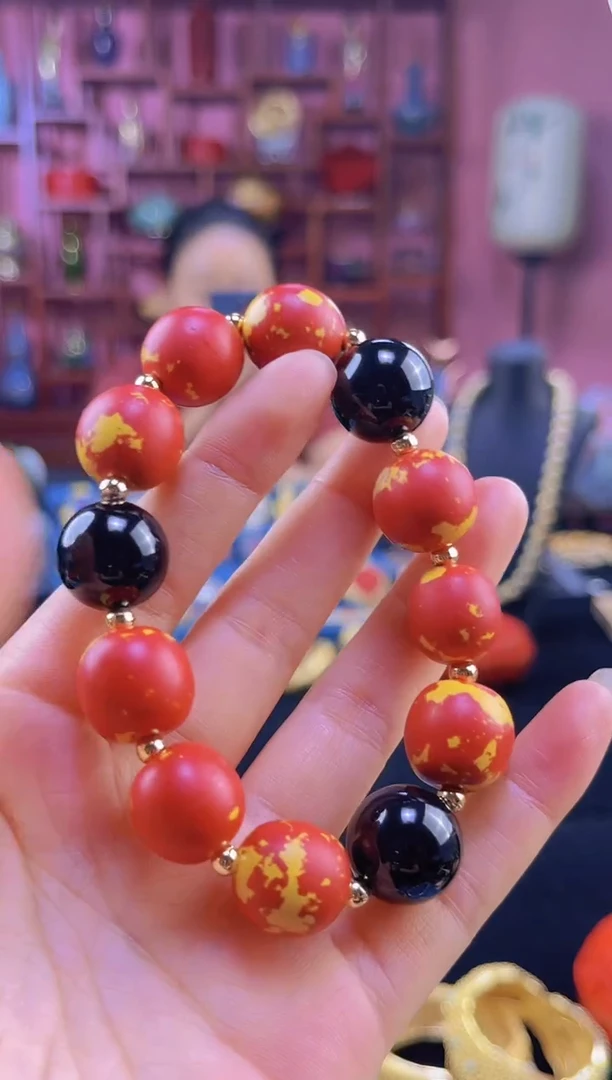 非遗技艺 大漆手串 红黄