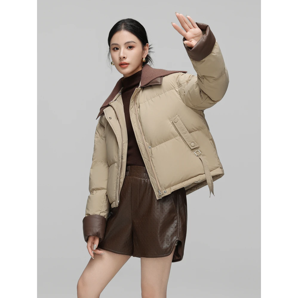 可拆针织翻领女士短款羽绒服2024冬新款时尚简约柔软舒适WHN3527