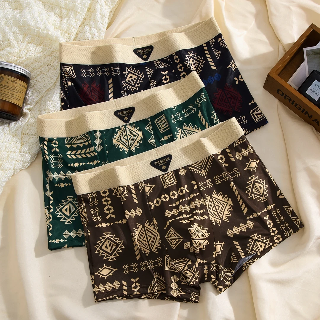 【10A抗菌三条】夏季新款复古潮冰丝四角裤平角亲肤舒适透气男内裤