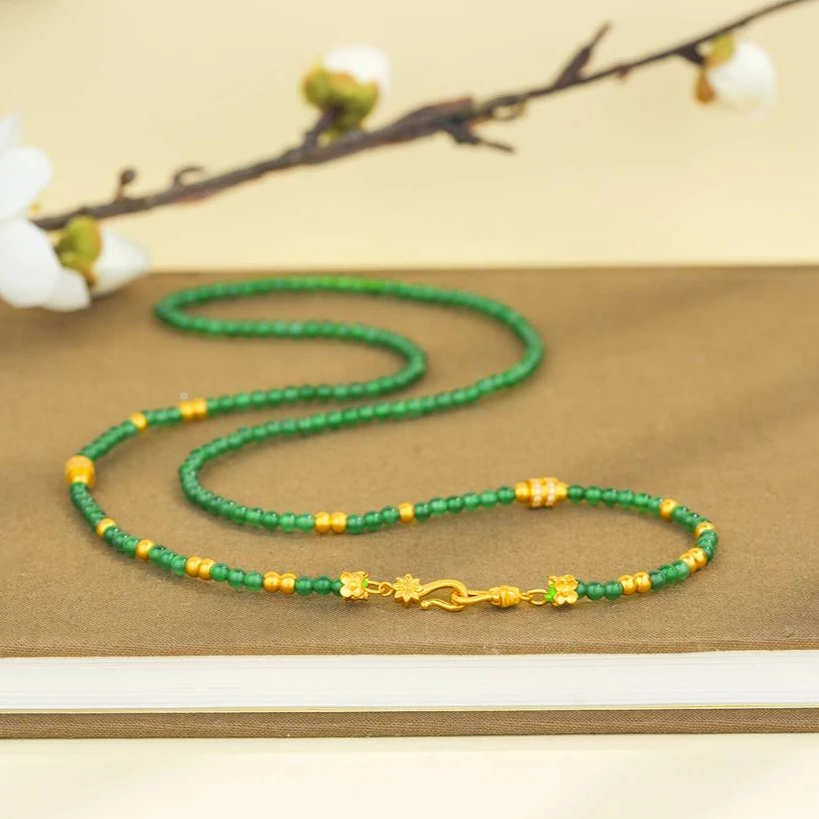 ZOCAI/佐卡伊【传世之美】黄金足金999翡 翠小米珠万能链项链