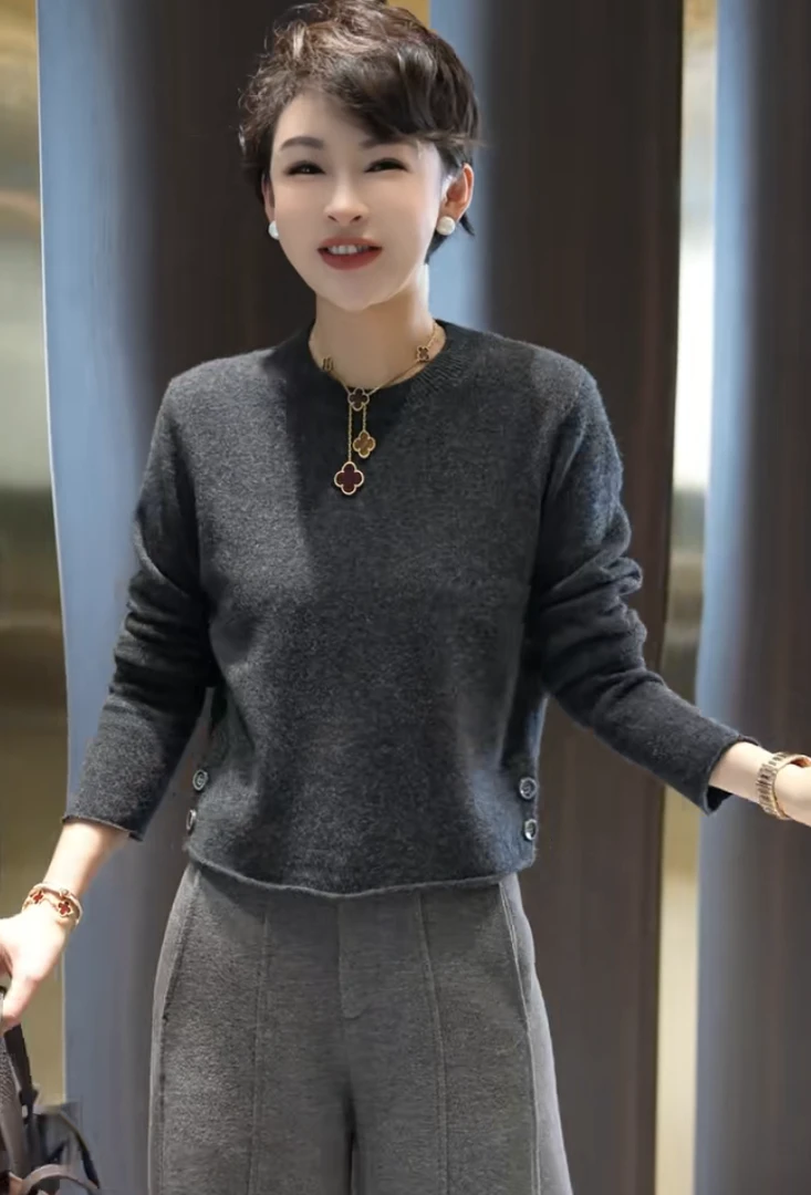 韩系早秋穿搭长袖针织衫秋装女款2025新款时尚洋气收腰上衣女