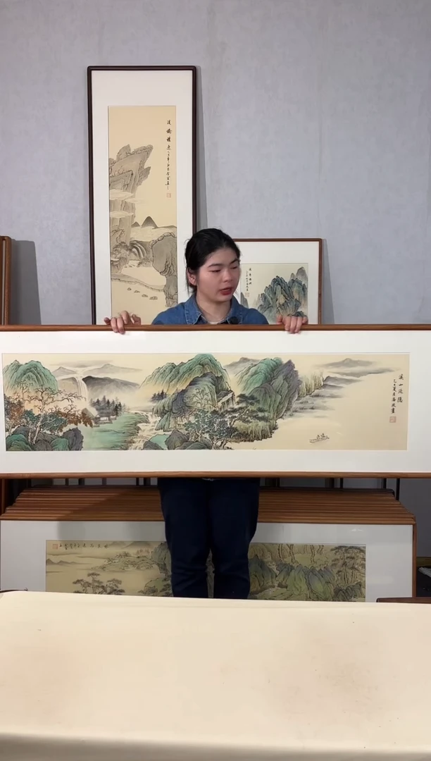国画手绘*溪山泛隐52*172cm带框发货