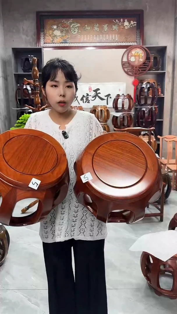 花梨木类家具花梨色小号鼓凳一对5号（二个）