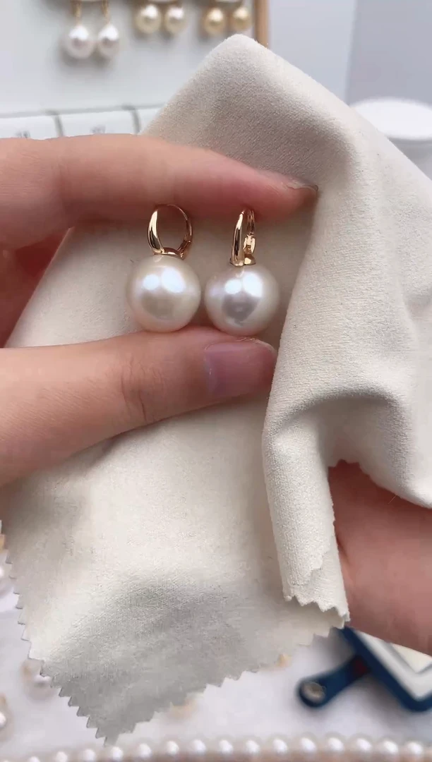 18K金镶嵌淡水珍珠耳饰15-16