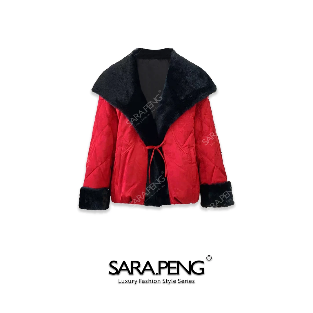 SARA.PENG新年烟火｜新年绣花皮毛一体大翻领鹅绒服外套｜1D168904