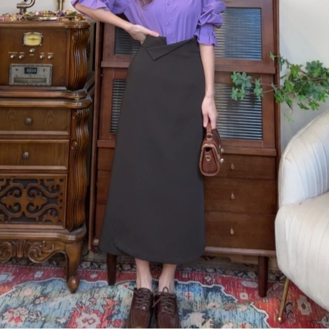 【十一港风】复古设计感小众不规则百搭半身裙B724