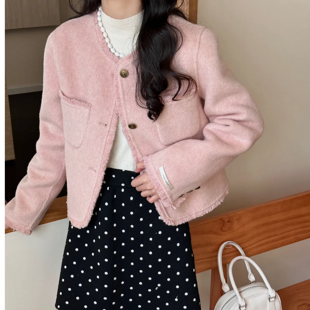 【晨汐专属】春秋毛呢外套双面羊毛大衣百搭设计师女款高级8053