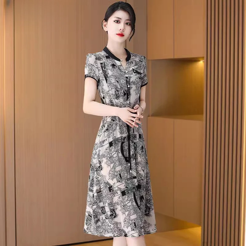 雪纺连衣裙女夏季2025新款今年流行爆款轻奢高级感广州十三行裙子