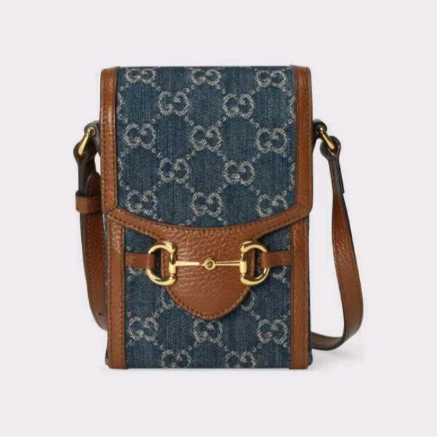 95新 GUCCI/古驰 古驰1955老花牛仔丹宁单肩包 13249756女包