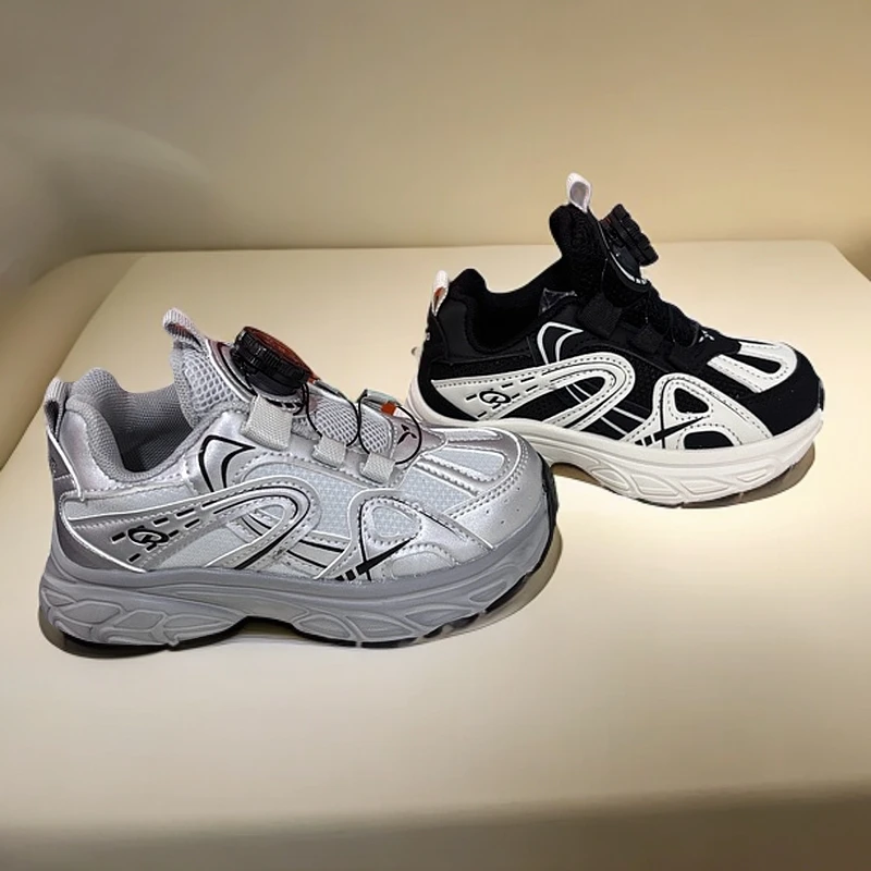 儿童春季新款皮面防水单里男童女童潮款时尚百搭纽扣运动鞋8810