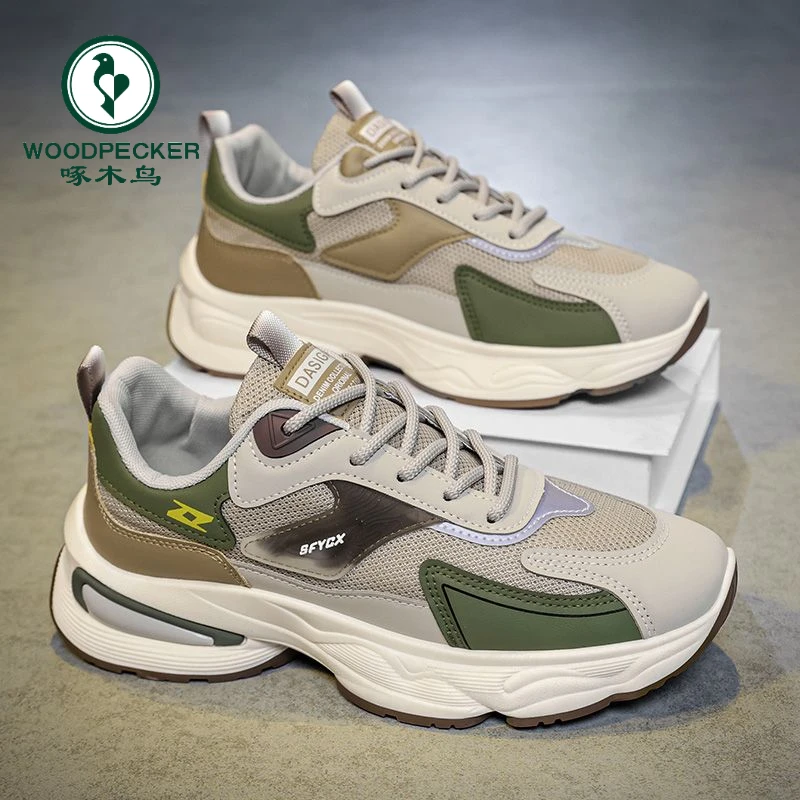 【正品】啄木鸟2025ins男鞋春秋透气百搭耐磨网面运动休闲老爹潮鞋