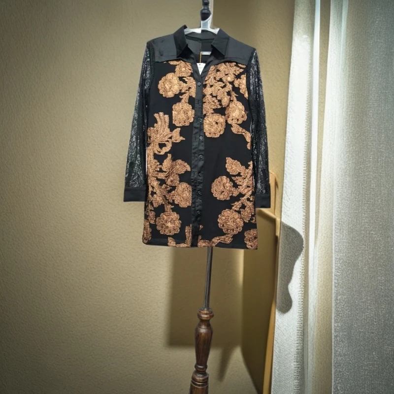 秋季新款宽松百搭提花长袖衬衫C496