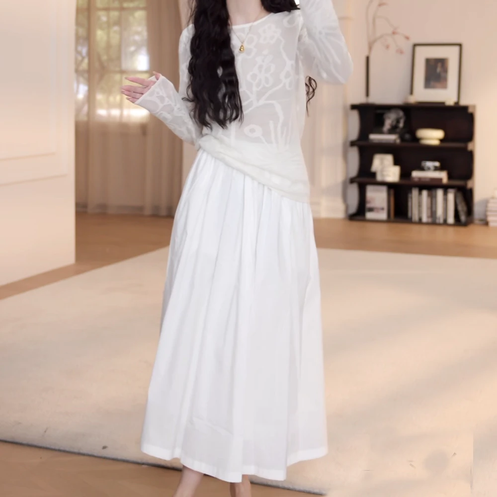 白色显瘦蛋糕裙气质高腰半身裙女2025春季裙子