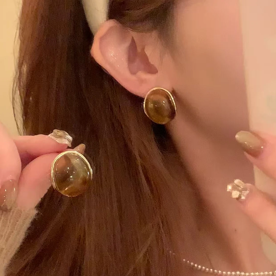 铜合金树脂耳饰 秋冬复古渐变美拉德耳环女气质高级感耳针耳饰