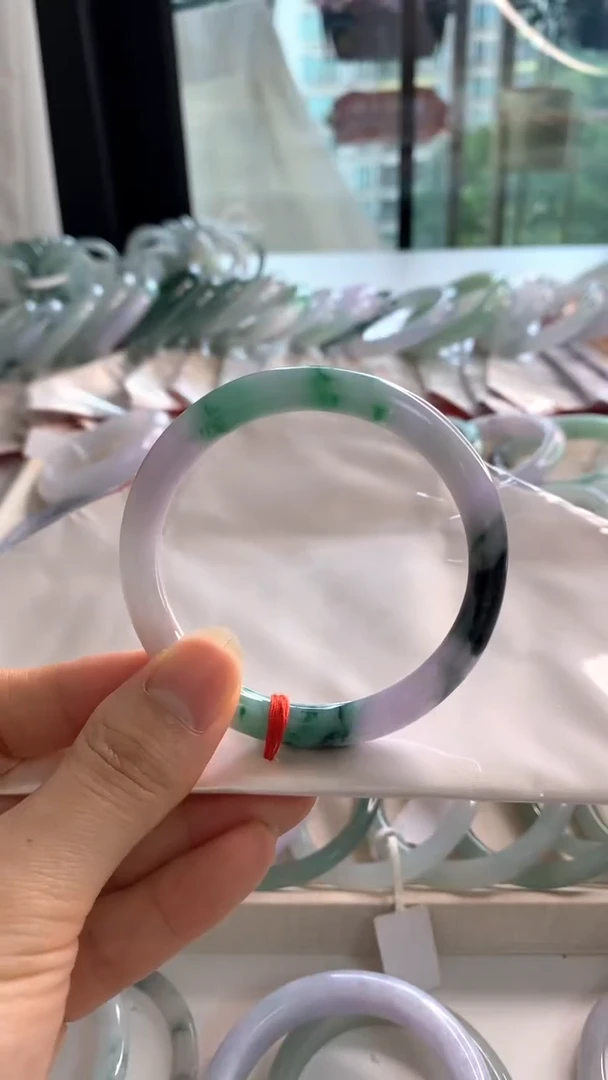 未镶嵌手镯翡翠56.5圆条三彩