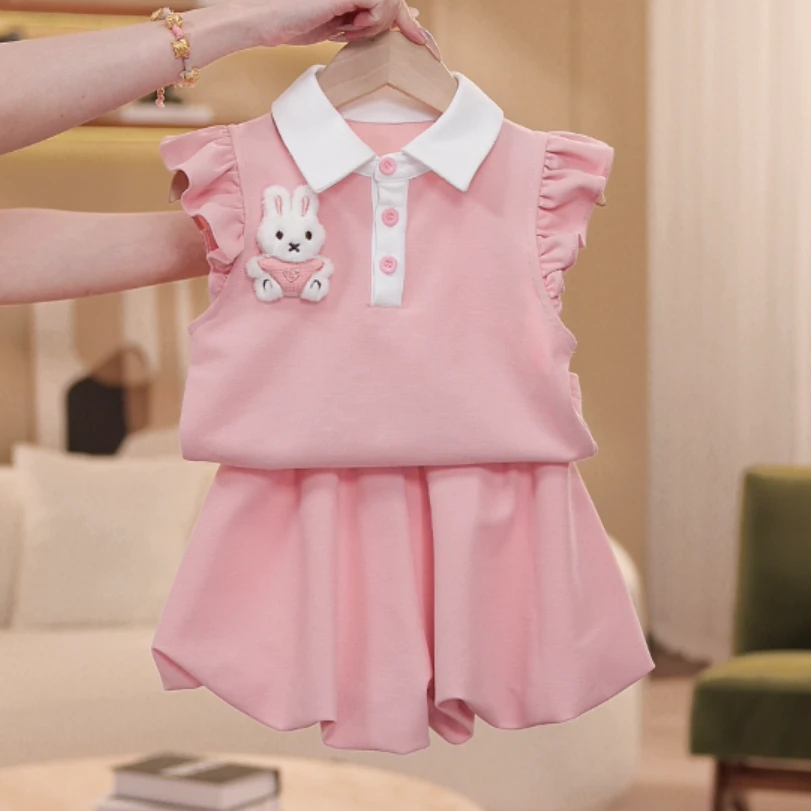 女童夏季学院无袖兔子女孩休闲运动洋气套装两件套SL0078