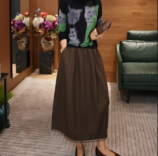 JIUER气质半身裙 早秋洞洞边时尚休闲复古优雅3188