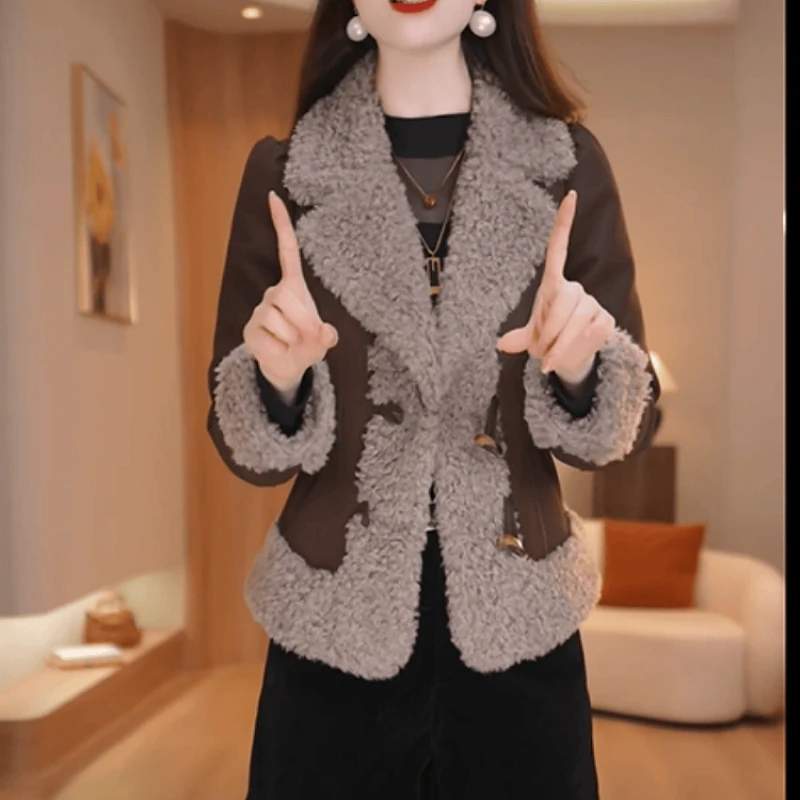 B831【短外套】2025冬季新款时尚美拉德系保暖皮毛一体休闲短外套