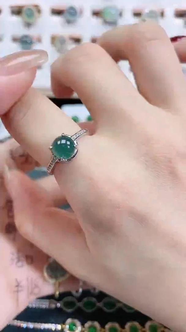 银S925镶嵌戒指翡翠天然翡翠