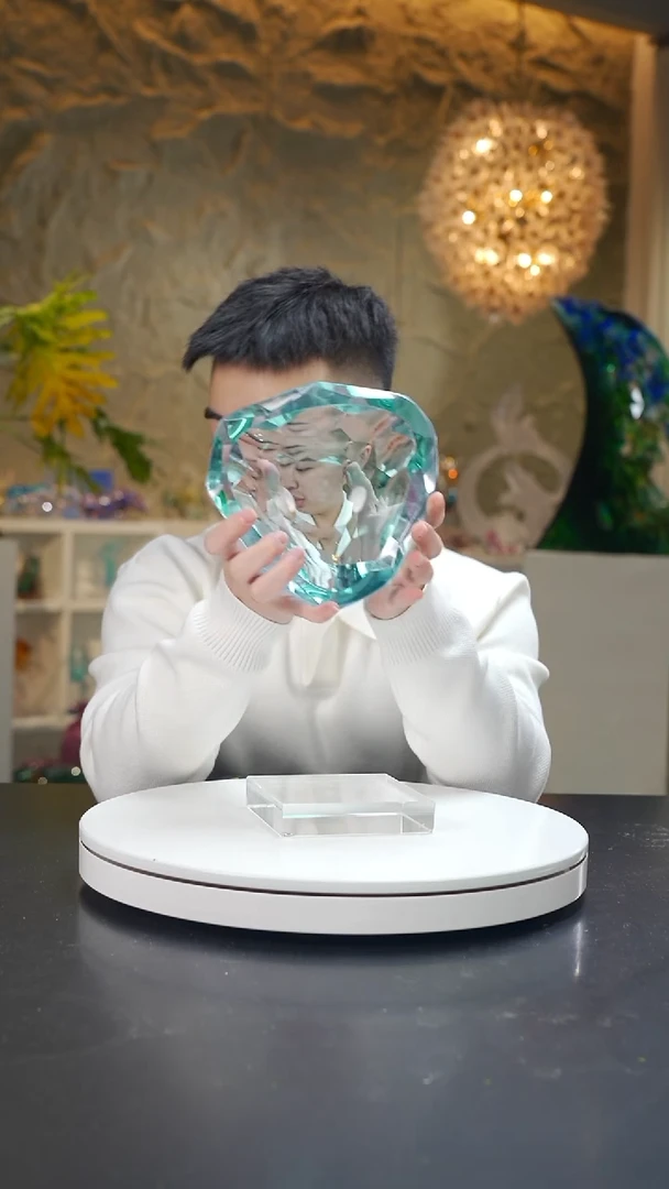 手工艺品琉璃天空蓝切面三角果碗