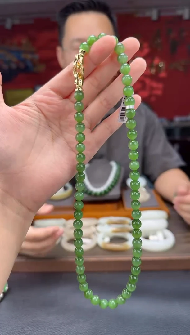 和田玉未镶嵌颈饰碧玉猫阳绿妈妈链卡8