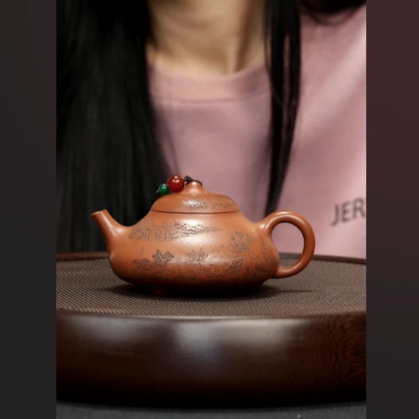 1020 DJJ降坡泥刻绘汉棠石瓢壶