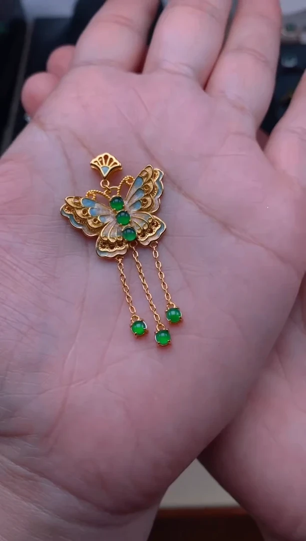 【闪购商品】翡翠吊坠(不含链)银S925镶嵌蝴蝶