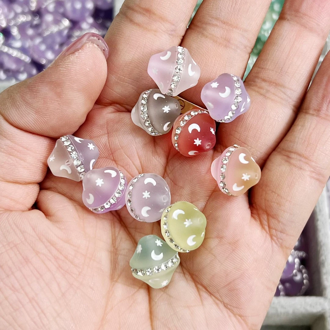 DIY饰品配饰 韩国胶定制珠 “钻石腰带”双色磨砂陀螺珠 通孔散珠