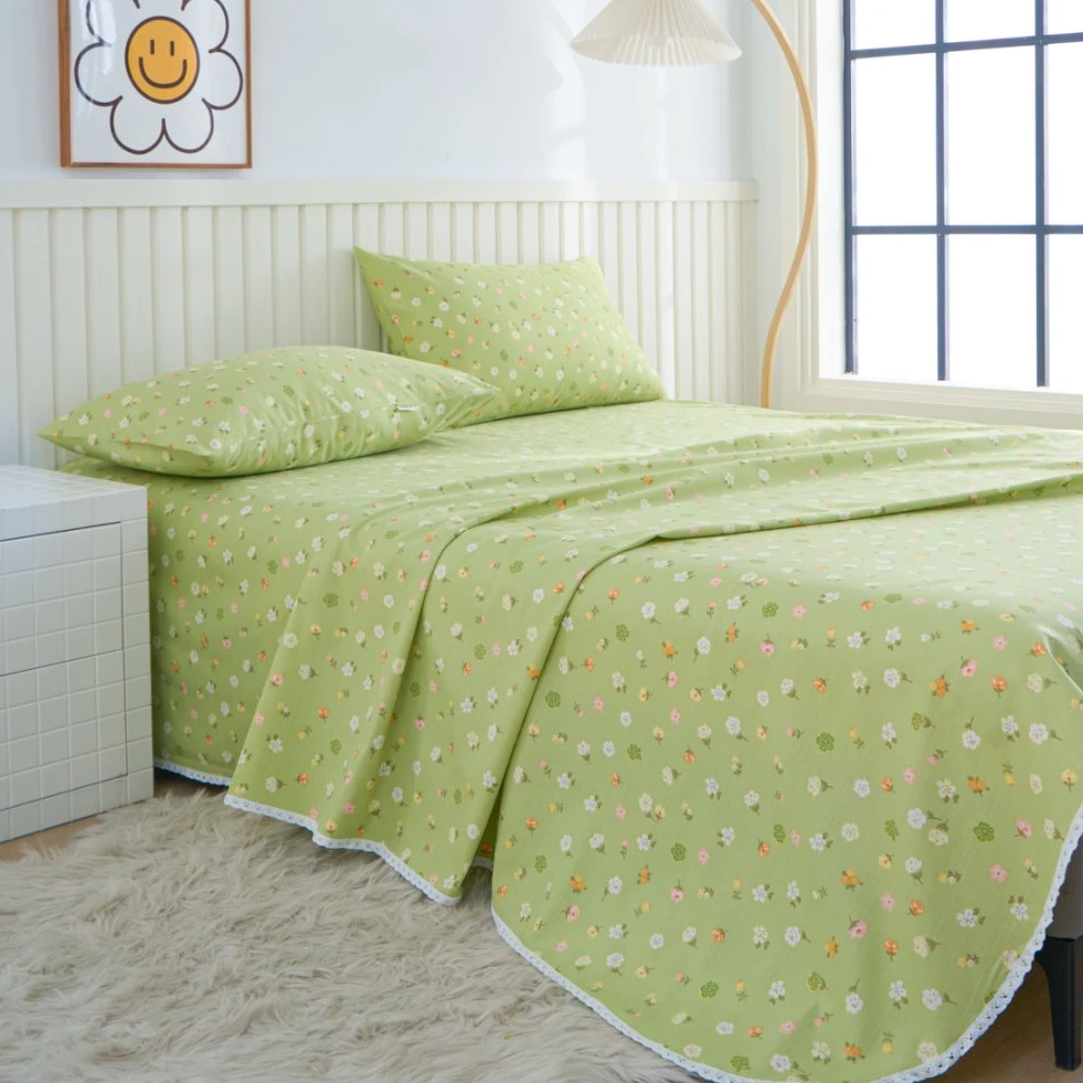 【绿意】夏季原棉老粗布细纱床单夏季透气软凉席床上用品三件套