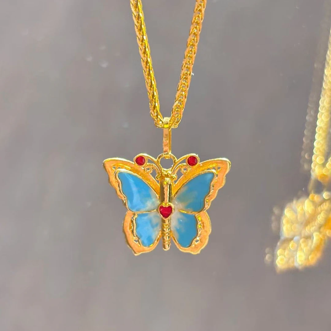 【伟新源】足金999 5G工艺 景泰蓝蝴蝶3.43克（不含链）