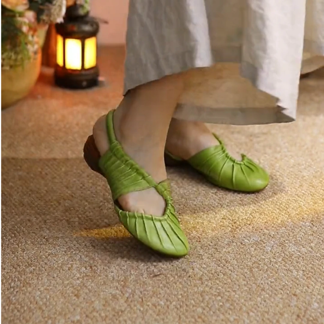 Q5真皮复古软底拖鞋女凉鞋夏季2025露趾百搭平底文艺风妈妈春秋