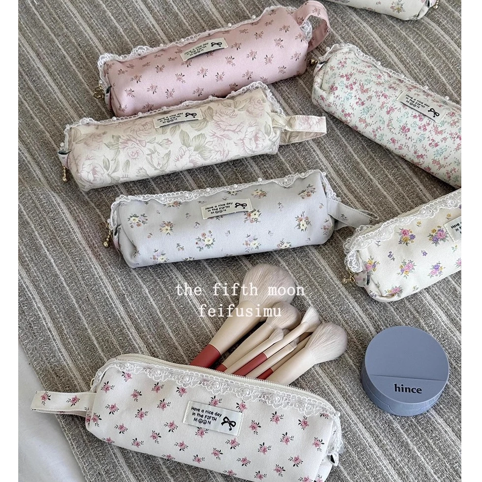 thefifthmoon手工珍珠花边清新花朵碎花笔袋收纳袋化妆刷数据线