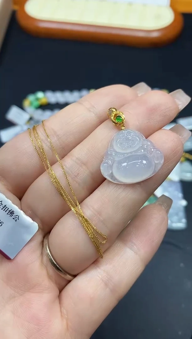 套链18K金镶嵌翡翠佛公18K金扣镶嵌@@CMT736