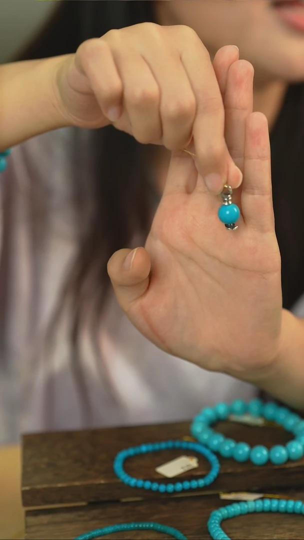 银S925镶嵌绿松石吊坠圆珠吊坠