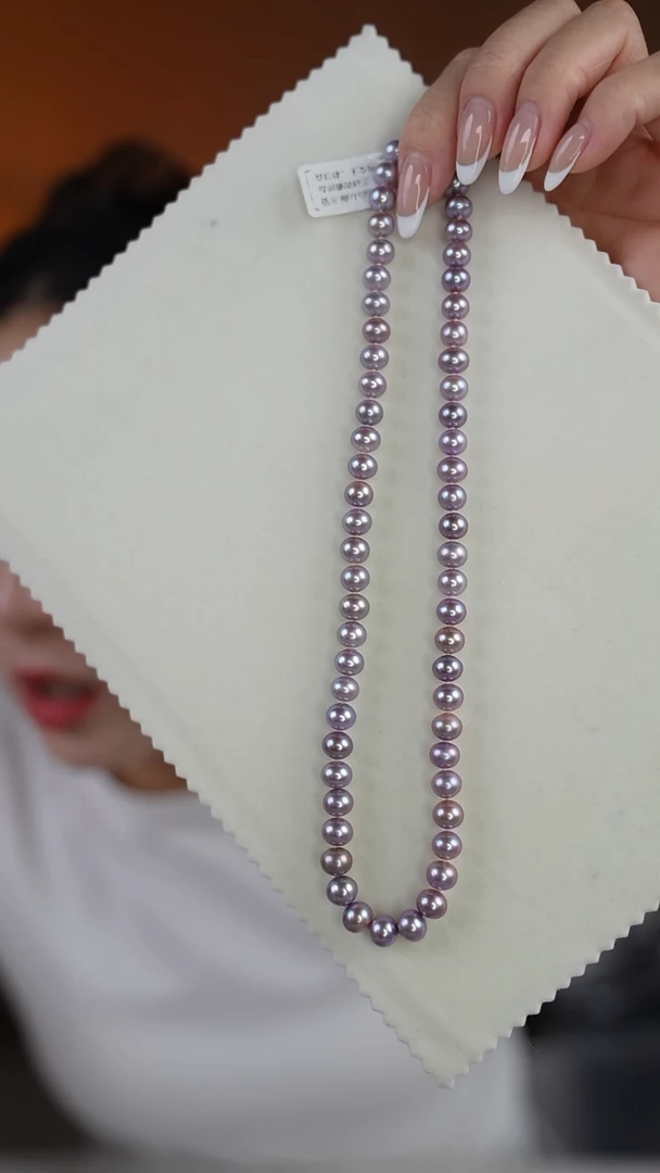 颈饰银S925镶嵌淡水珍珠蓝紫 帝王紫 无核 7.8-8.2
