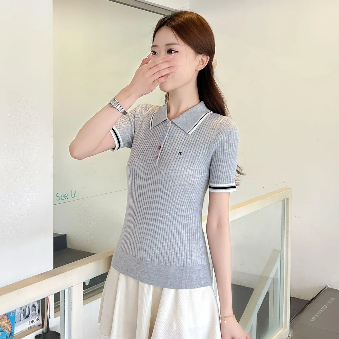 【华依素】2025夏季POLO领短袖t恤女翻领修身显瘦高端洋气内搭上衣