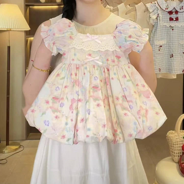 夏季2025新款度假小童女宝宝甜美洋气花苞裙子周岁女童碎花连衣裙