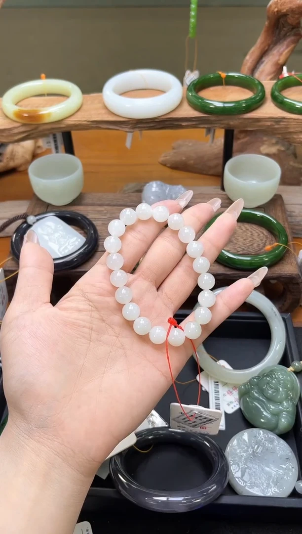 未镶嵌手串和田玉卡10黑山料 圆珠 9014479