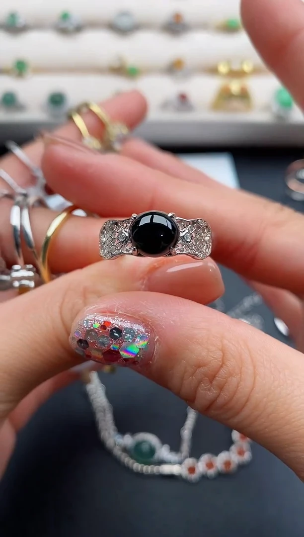 银S925镶嵌戒指翡翠好**?444444444+7