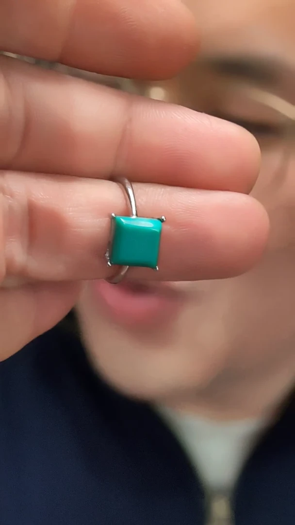 银S925镶嵌绿松石戒指S925银绿松石戒指GW