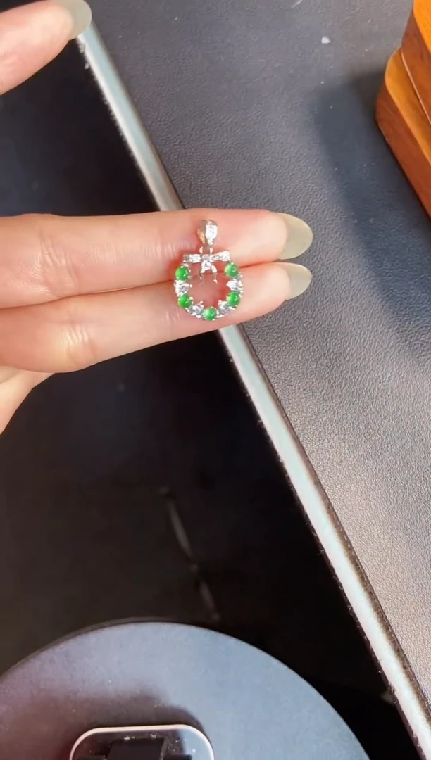吊坠(不含链)银S925镶嵌翡翠天然A货翡翠