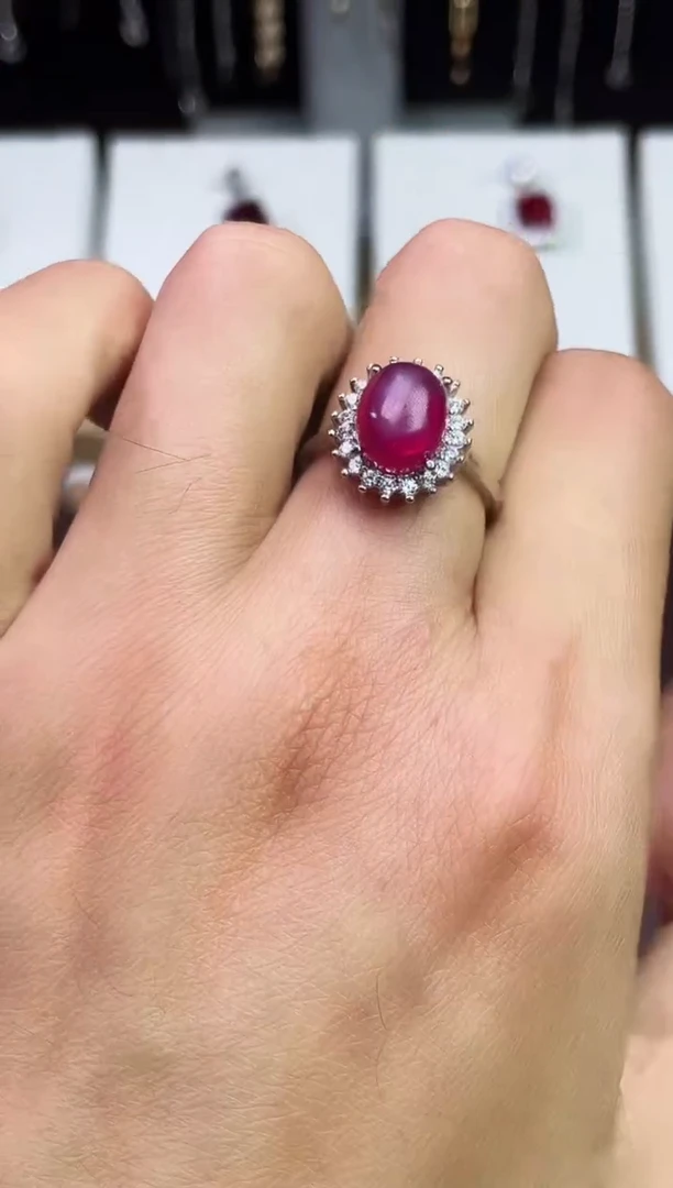 足铂镶嵌合成（培育）红宝石戒指/指环红宝戒指