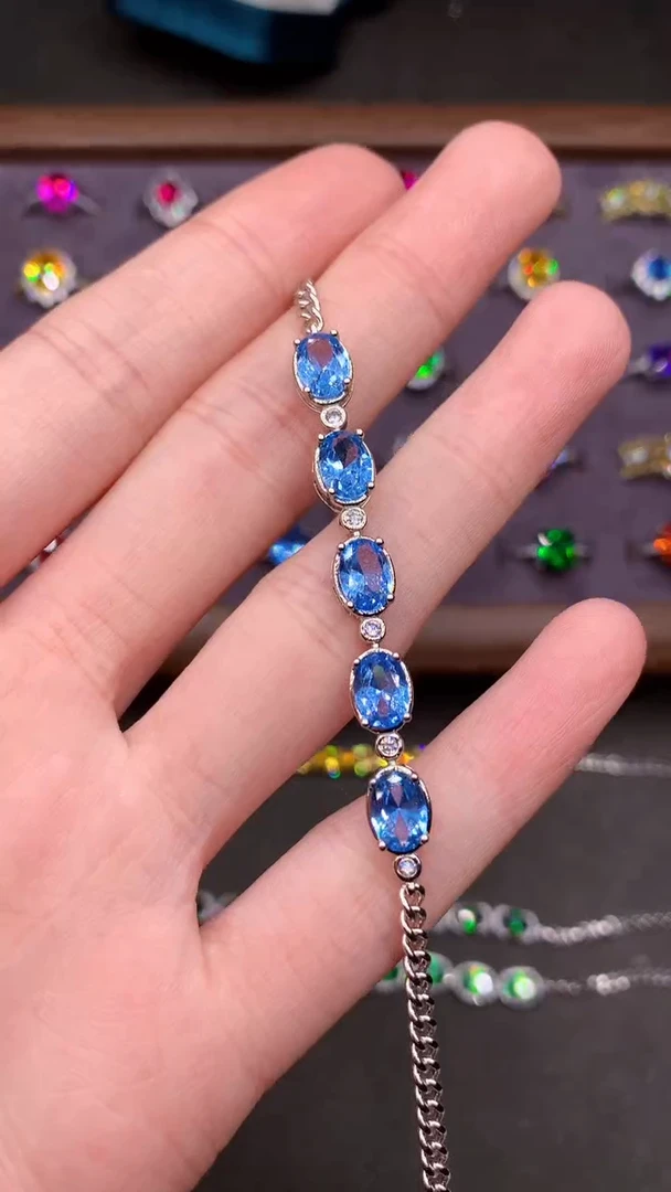 【闪购商品】海蓝宝石手链银S925镶嵌....