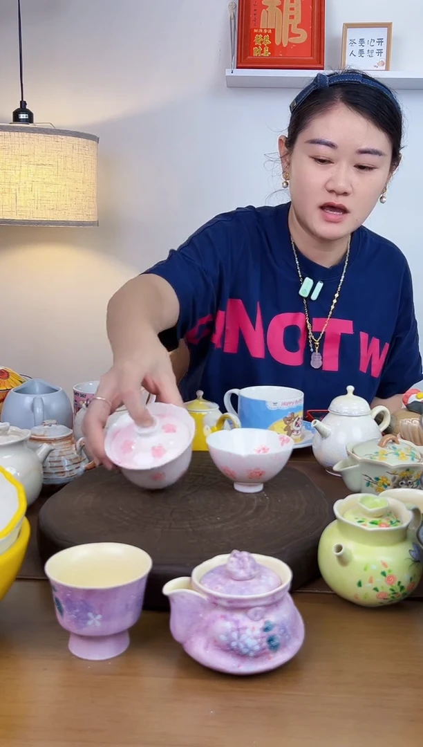 景德镇陶瓷粉色樱花盖碗