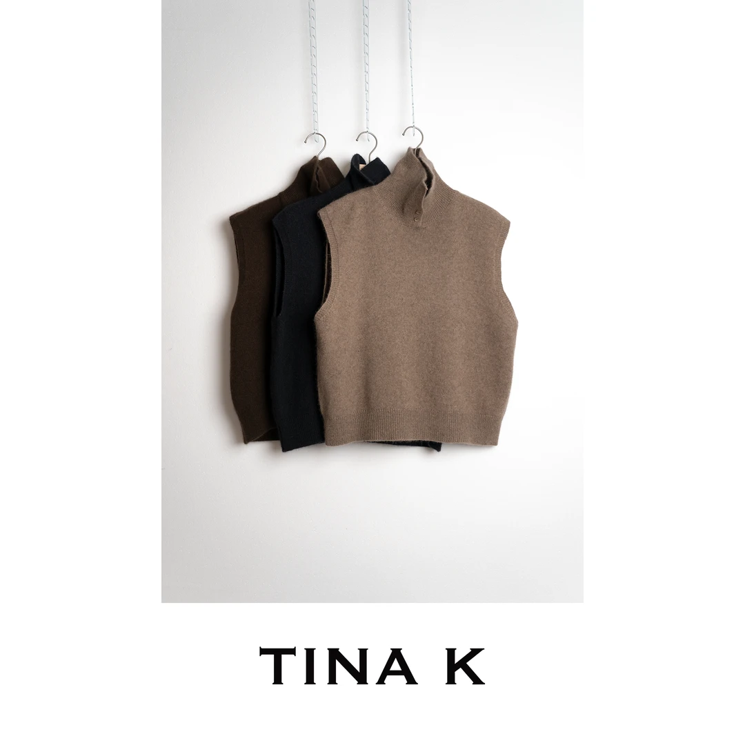 TinaK秋季套头高领毛衣女士休闲气质马甲针织衫ZZ225486