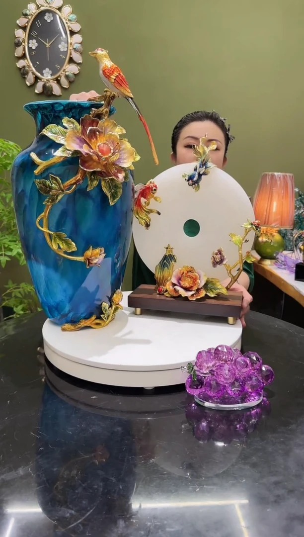 琉璃珐琅彩花瓶+天然玉石平安扣