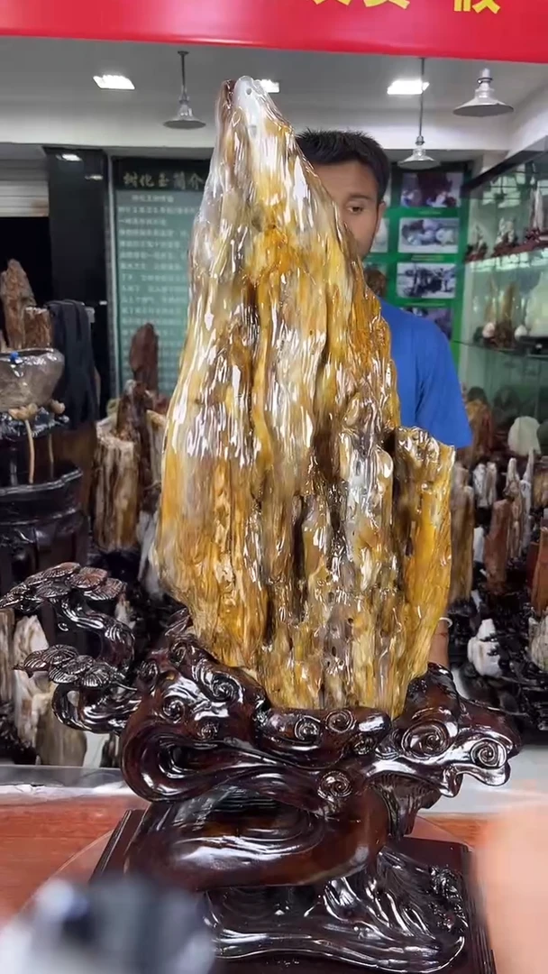 缅甸天然树化玉摆件