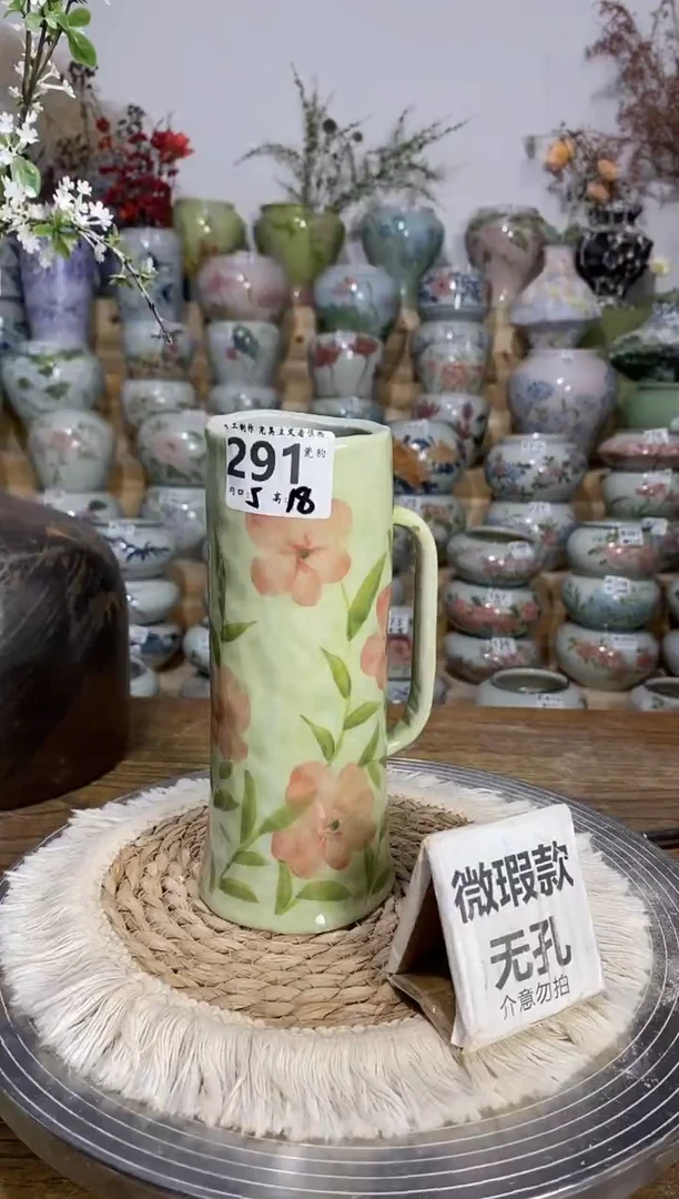 景德镇瓷韵手绘陶瓷花盆   291 把手高温裂