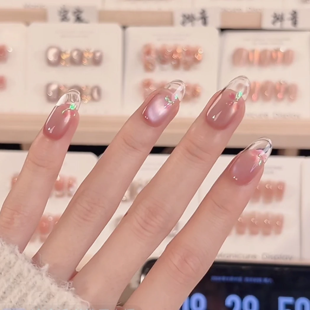 【极光樱花】纯手工穿戴甲穿戴式光疗甲冰透流行简约四季流行